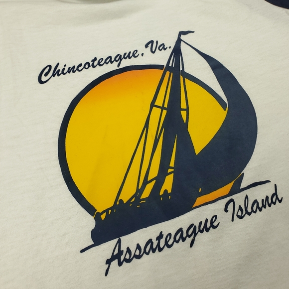Vintage 70s Raglan T Shirt Size Large Chincoteague Virginia Graphic Tee Retro - Picture 6 of 12